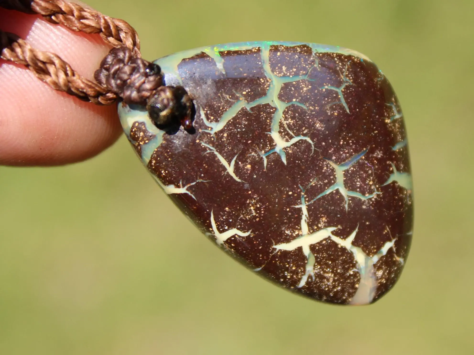 Australian boulder gel opal necklace, Australian handmade , handwoven tropical cord jewellery, Australian opal jewelry, October birthstone