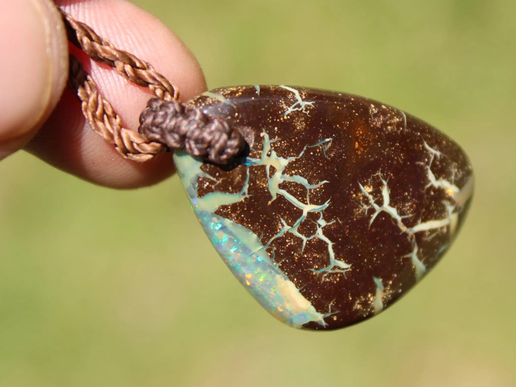 Australian boulder gel opal necklace, Australian handmade , handwoven tropical cord jewellery, Australian opal jewelry, October birthstone