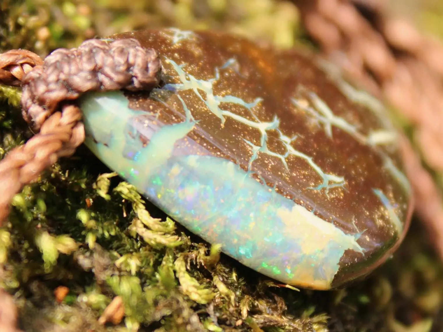 Australian boulder gel opal necklace, Australian handmade , handwoven tropical cord jewellery, Australian opal jewelry, October birthstone