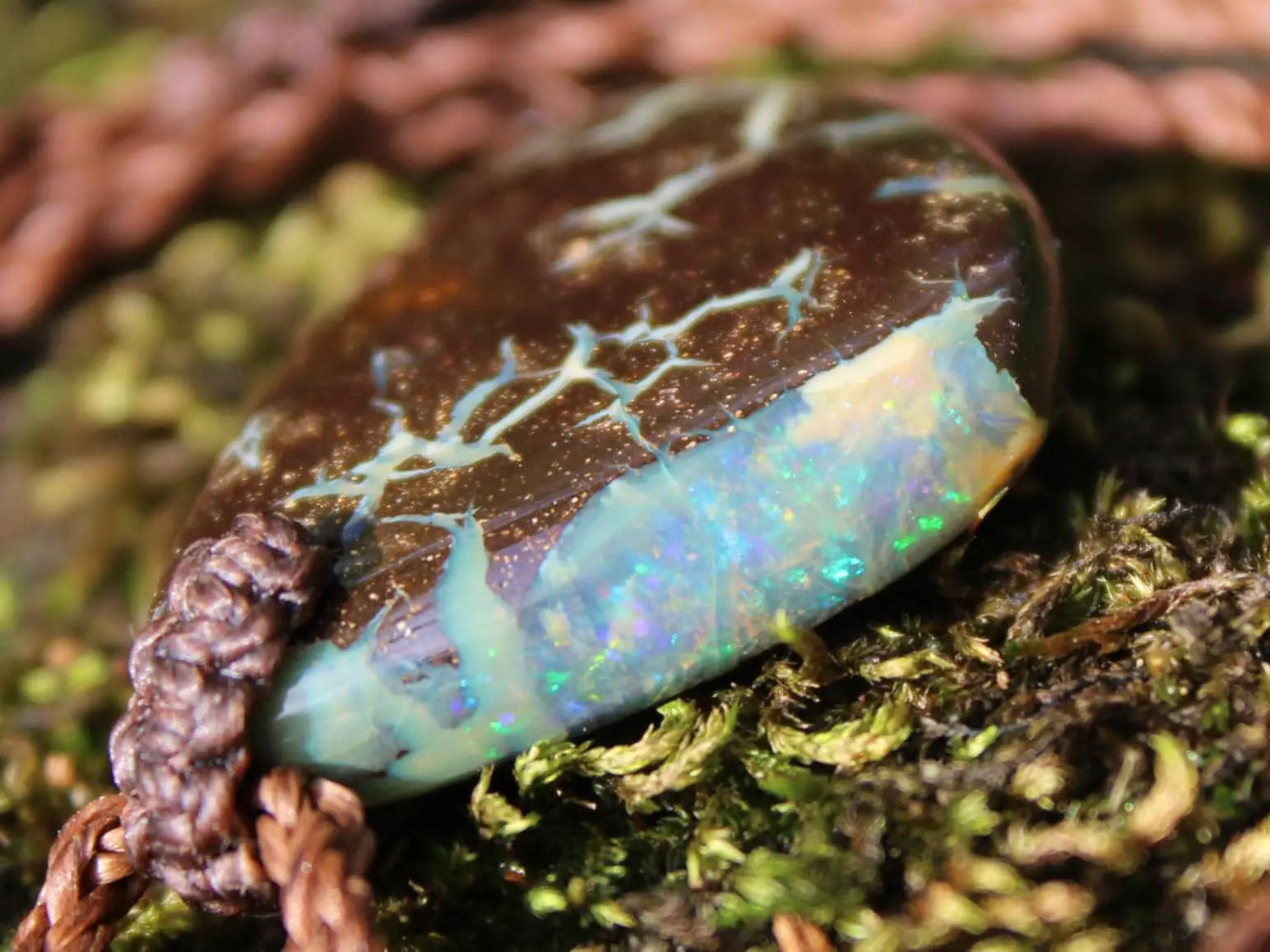 Australian boulder gel opal necklace, Australian handmade , handwoven tropical cord jewellery, Australian opal jewelry, October birthstone
