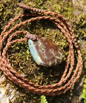 Australian boulder gel opal necklace, Australian handmade , handwoven tropical cord jewellery, Australian opal jewelry, October birthstone