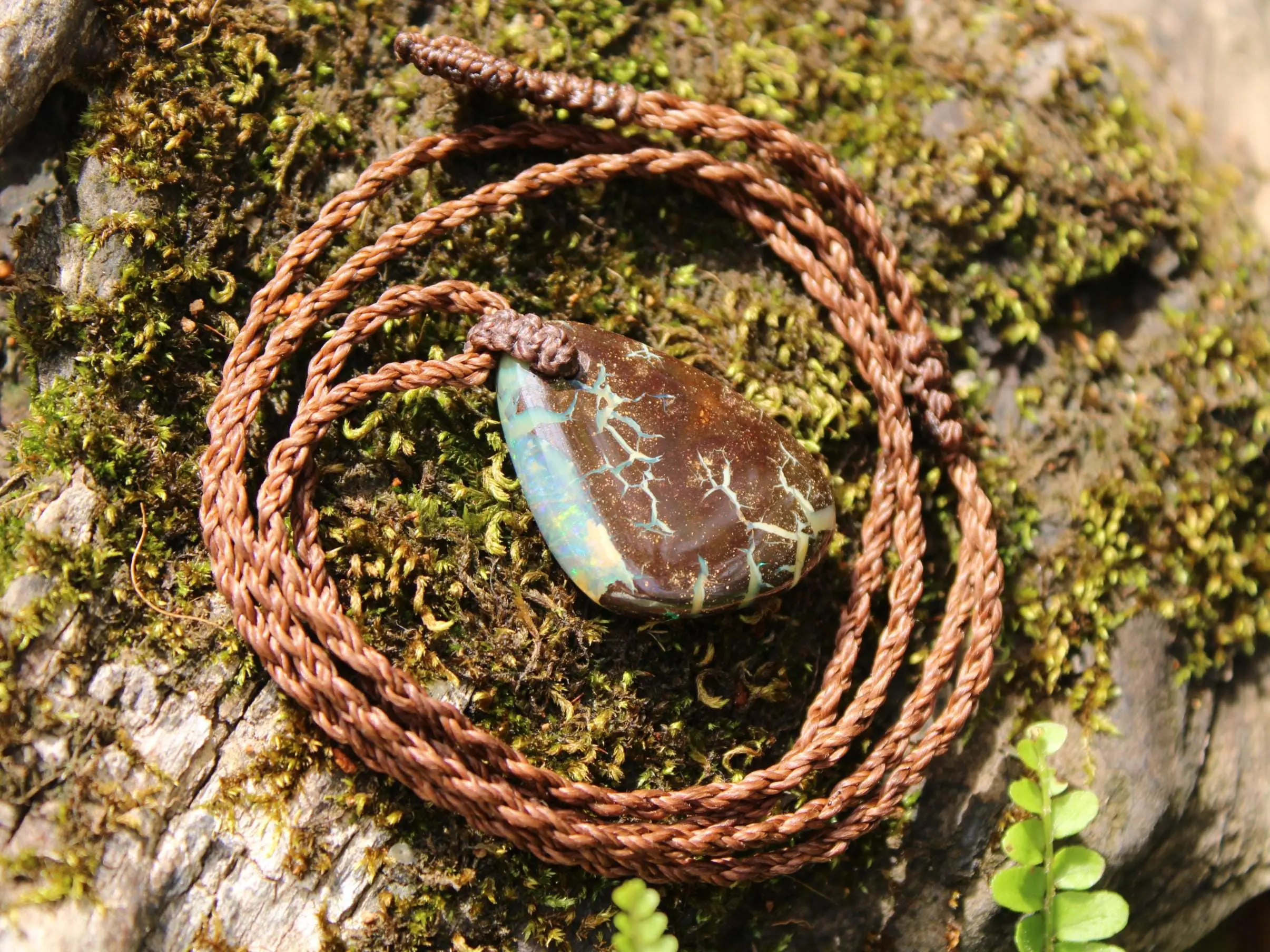 Australian boulder gel opal necklace, Australian handmade , handwoven tropical cord jewellery, Australian opal jewelry, October birthstone