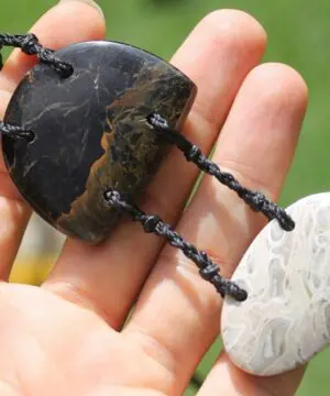 Blue Green Opalised Wood Necklace, Coral Fossil Pendant, Indonesian Volcanic Opal Talisman, Tribal Vegan Jewelry, Ocean Earth Energy