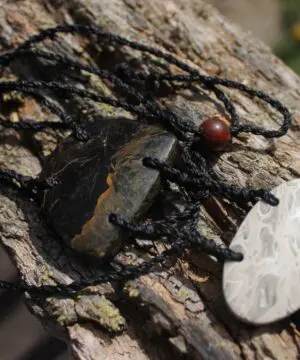Blue Green Opalised Wood Necklace, Coral Fossil Pendant, Indonesian Volcanic Opal Talisman, Tribal Vegan Jewelry, Ocean Earth Energy