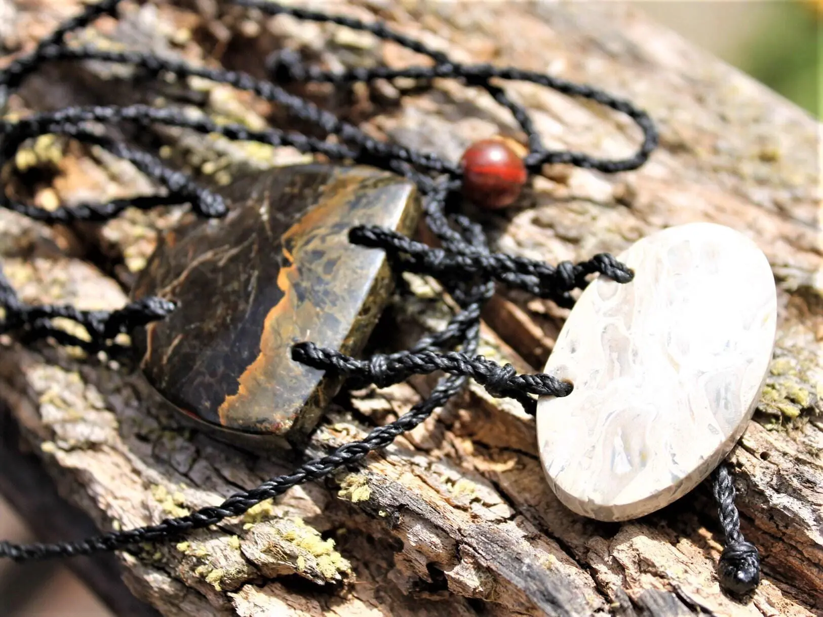 Blue Green Opalised Wood Necklace, Coral Fossil Pendant, Indonesian Volcanic Opal Talisman, Tribal Vegan Jewelry, Ocean Earth Energy