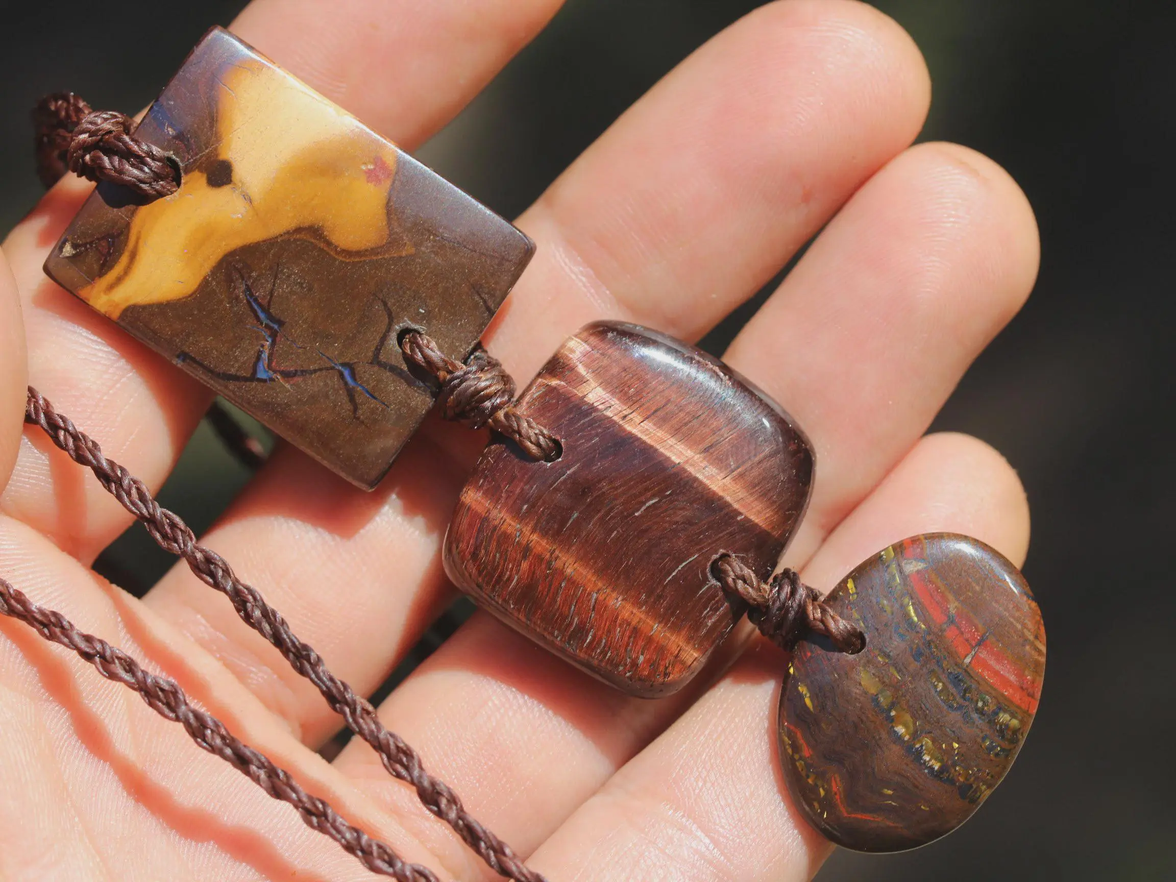 Australian Red Tiger Eye Necklace, Boulder Opal Tiger Iron Pendant, Handmade Healing Crystal Jewelry,healing summer jewelry gift for her him