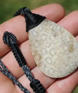 Alternative view of Cooktown CORAL FOSSIL crystal Necklace, Ancient Gemstone Jewelry, Australian Macrame Cord surfer Pendant , Australian Rainforest Alchemy