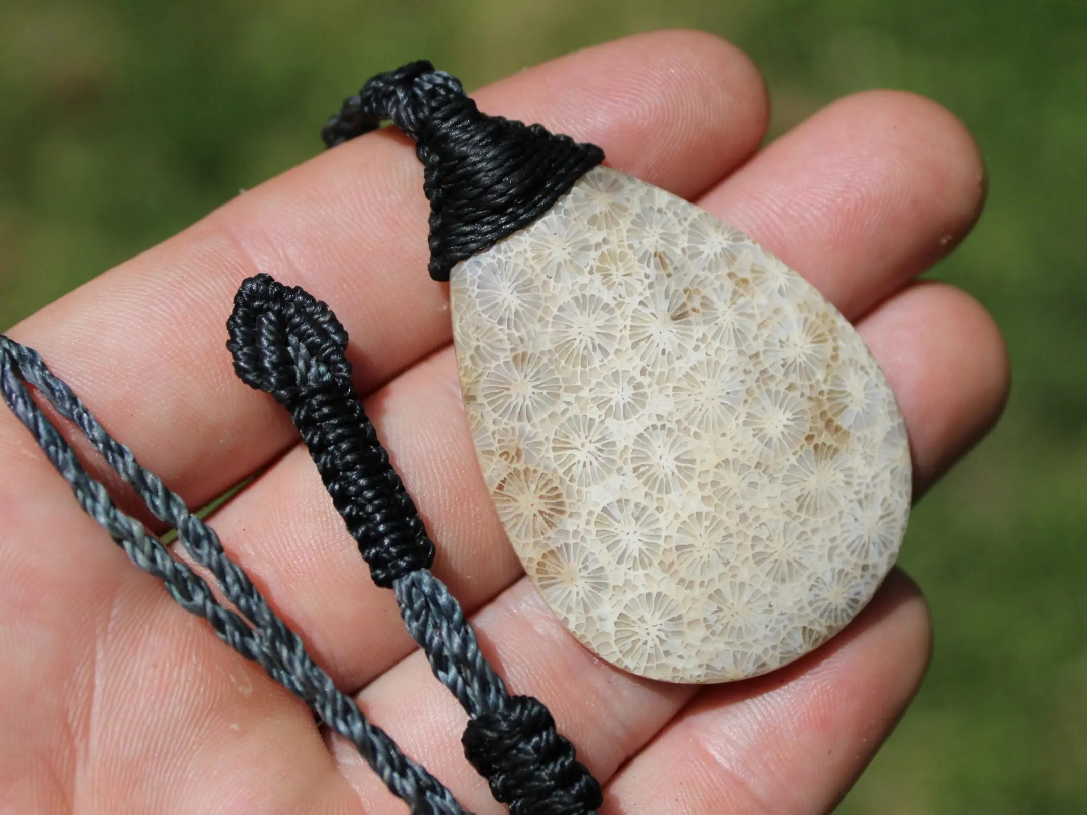 Cooktown CORAL FOSSIL crystal Necklace, Ancient Gemstone Jewelry, Australian Macrame Cord surfer Pendant , Australian Rainforest Alchemy - Image 2