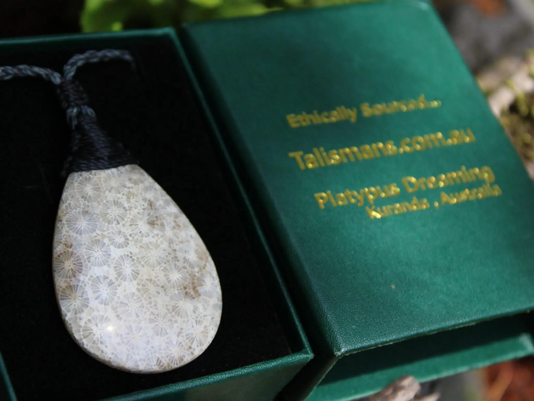 Cooktown CORAL FOSSIL crystal Necklace, Ancient Gemstone Jewelry, Australian Macrame Cord surfer Pendant , Australian Rainforest Alchemy - Image 9