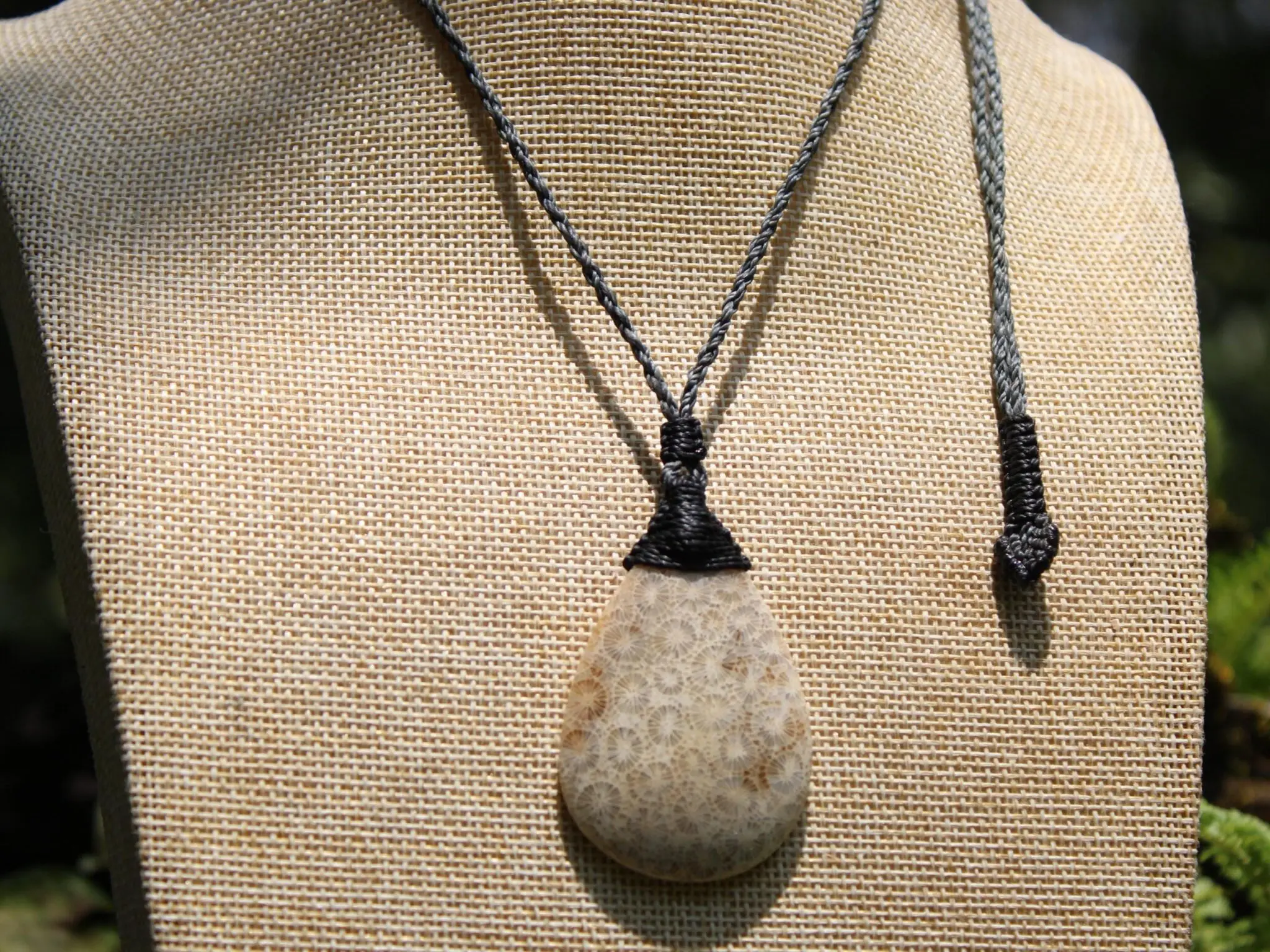 Cooktown CORAL FOSSIL crystal Necklace, Ancient Gemstone Jewelry, Australian Macrame Cord surfer Pendant , Australian Rainforest Alchemy - Image 11