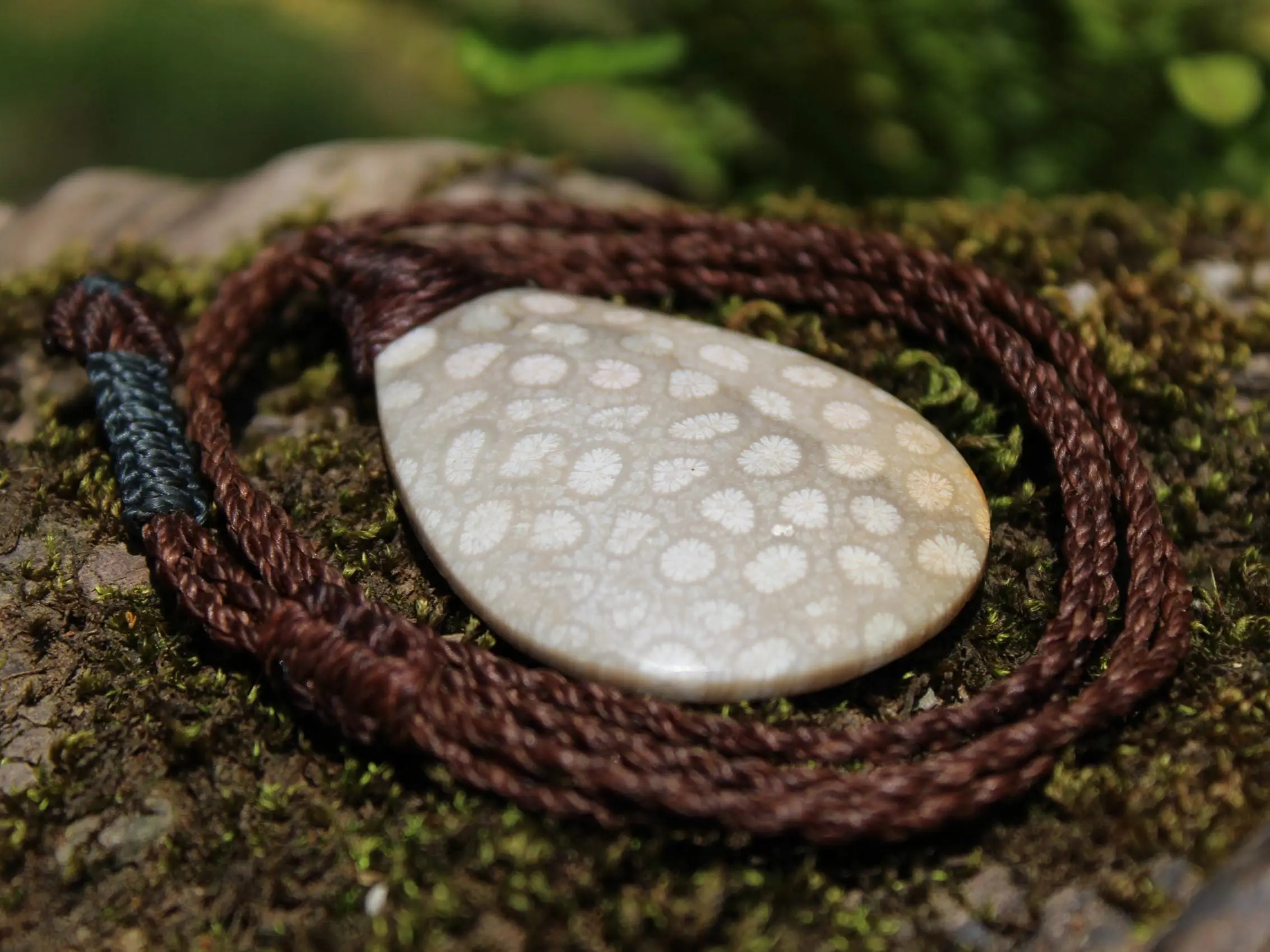 Australian Fossilized Coral Necklace • One-of-a-Kind Crystal Talisman • Handmade Adjustable Pendant on Waxed Tropical Cord, surfer Pendant - Image 7