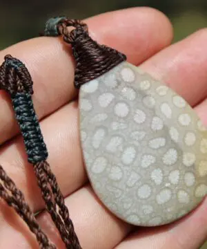 Alternative view of Australian Fossilized Coral Necklace • One-of-a-Kind Crystal Talisman • Handmade Adjustable Pendant on Waxed Tropical Cord, surfer Pendant