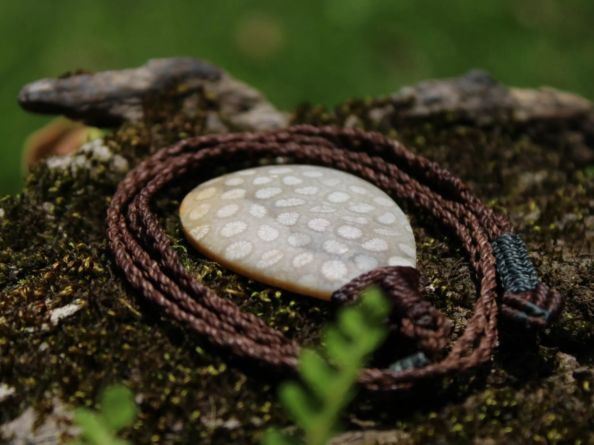 Australian Fossilized Coral Necklace • One-of-a-Kind Crystal Talisman • Handmade Adjustable Pendant on Waxed Tropical Cord, surfer Pendant - Image 6