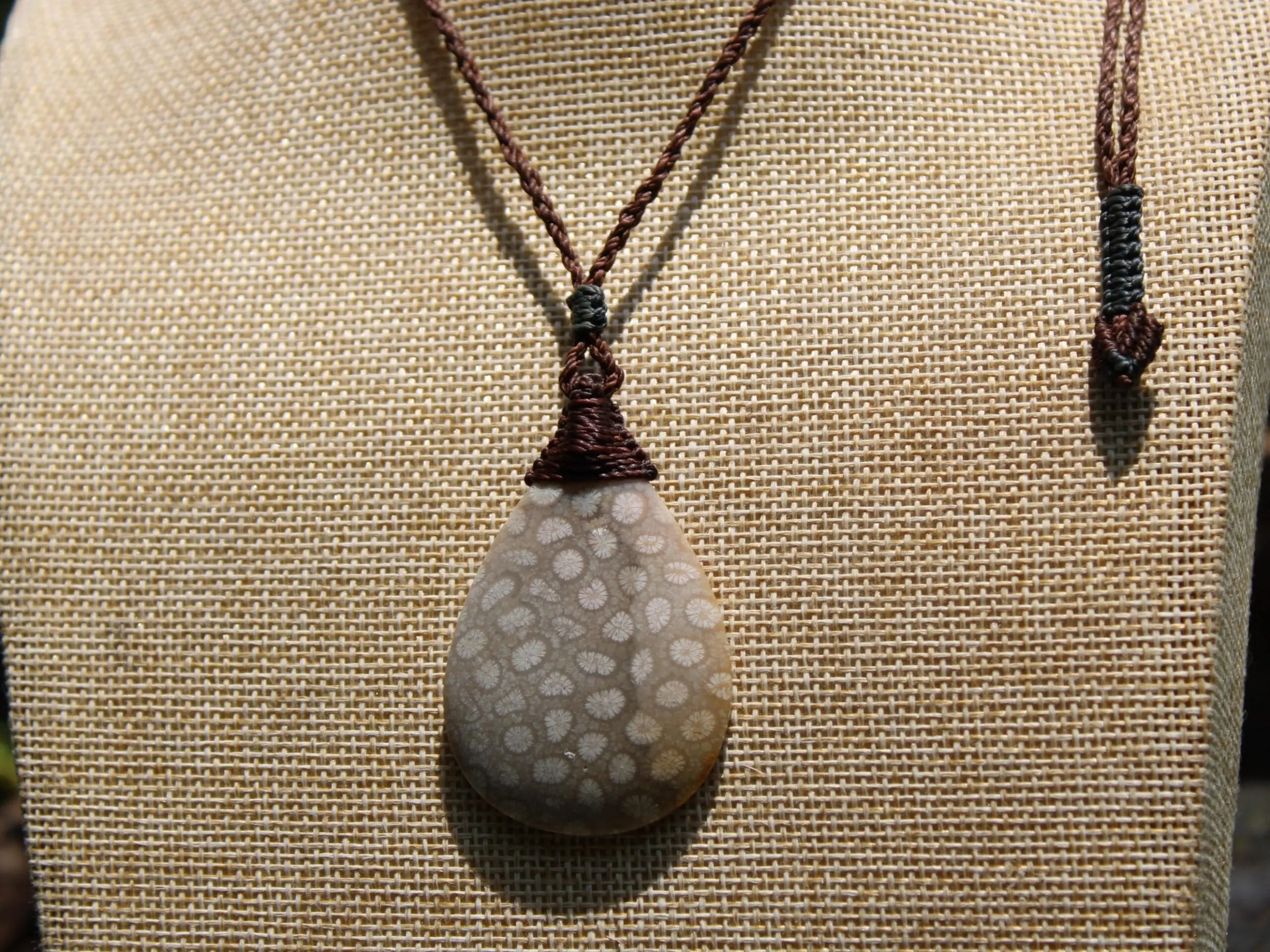 Australian Fossilized Coral Necklace • One-of-a-Kind Crystal Talisman • Handmade Adjustable Pendant on Waxed Tropical Cord, surfer Pendant - Image 11