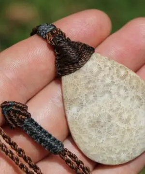 Alternative view of Cooktown Fossilized Coral Necklace • One-of-a-Kind Crystal Talisman • Handmade Adjustable Pendant on Australian Waxed Tropical Cord Pendant