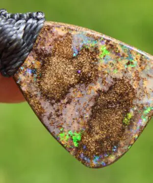 Australian Fire Matrix Boulder OPAL Pendant Necklace, Solid Boulder Opal jewelry, Australian Made Tropical Macrame Wax Cord Healing Jewelry