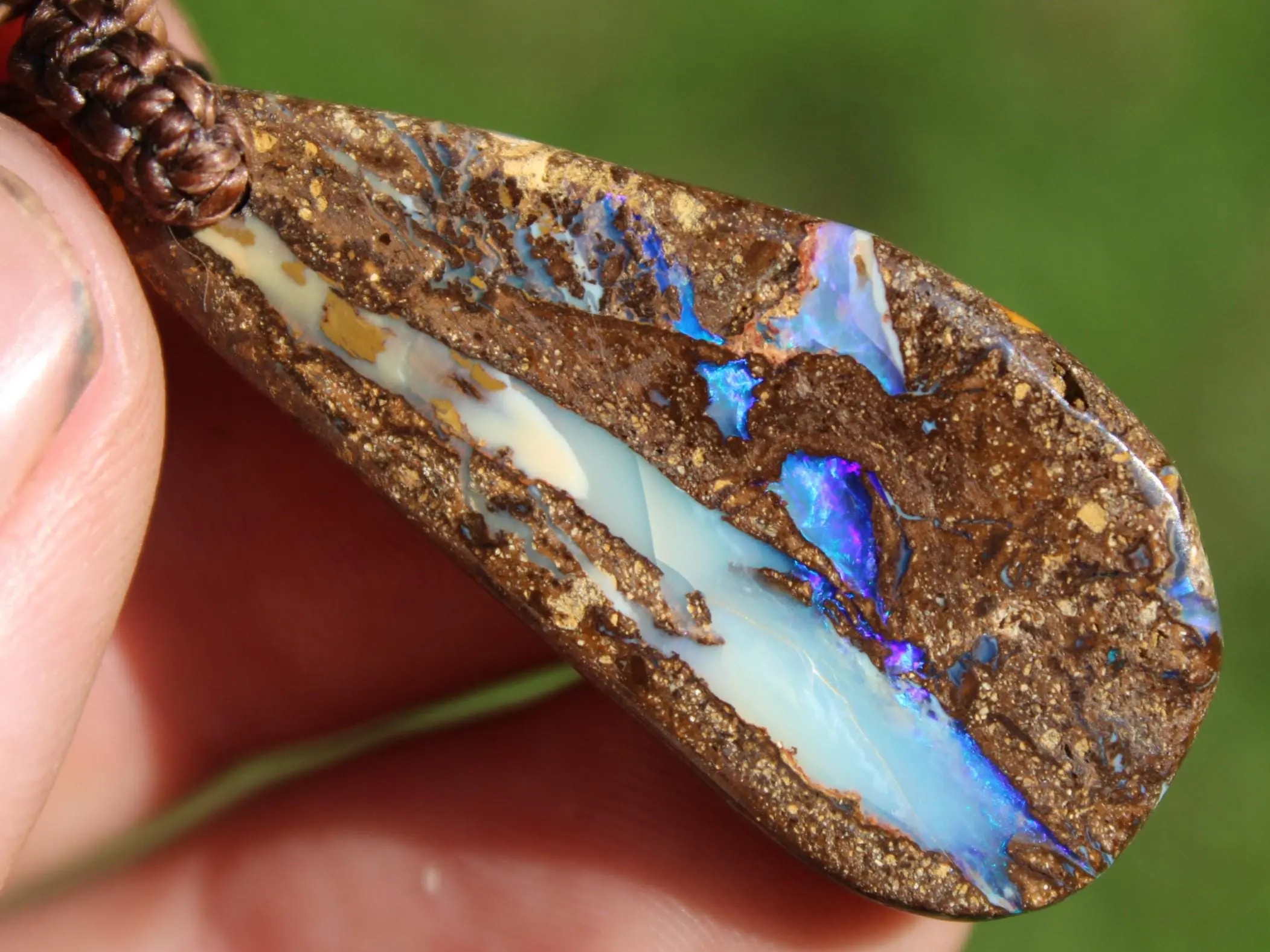 Australian Purple Boulder OPAL Pendant Necklace, Solid Boulder Opal jewelry, Australian Made Tropical Macrame Wax Cord Healing Jewelry - Image 7