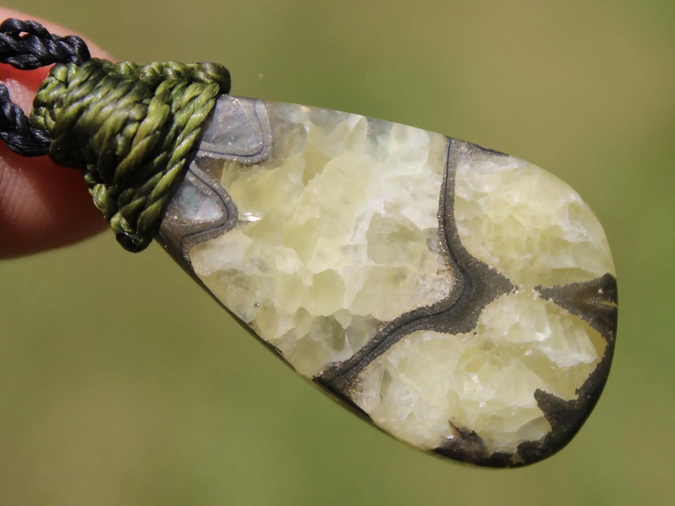 Pyrite Ammonite Calcite Pendant, Ammonite Fossil Necklace , Calcite jewelry, Australian made Macrame Cord Healing Crystal Jewelry - Image 8