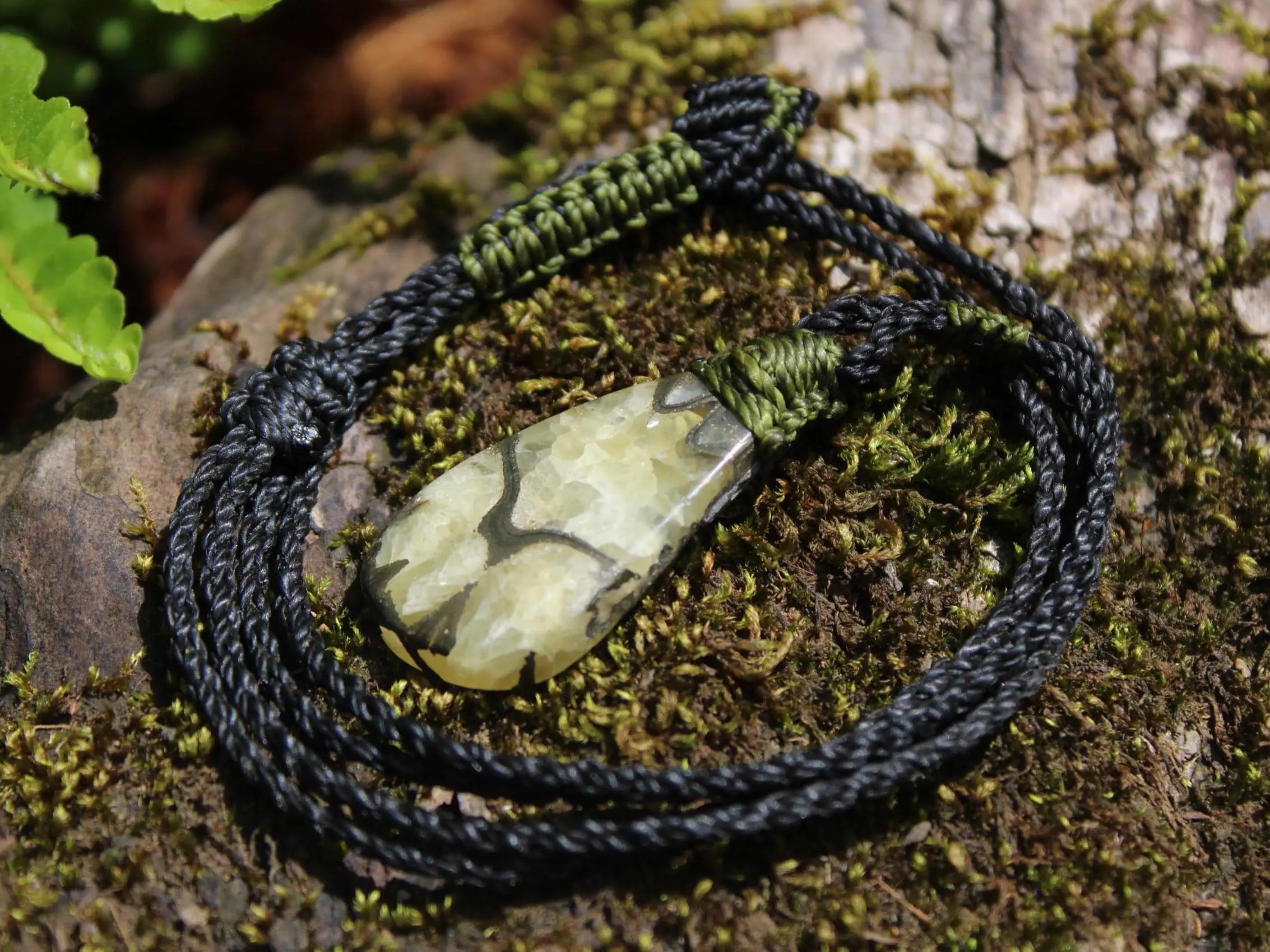 Pyrite Ammonite Calcite Pendant, Ammonite Fossil Necklace , Calcite jewelry, Australian made Macrame Cord Healing Crystal Jewelry