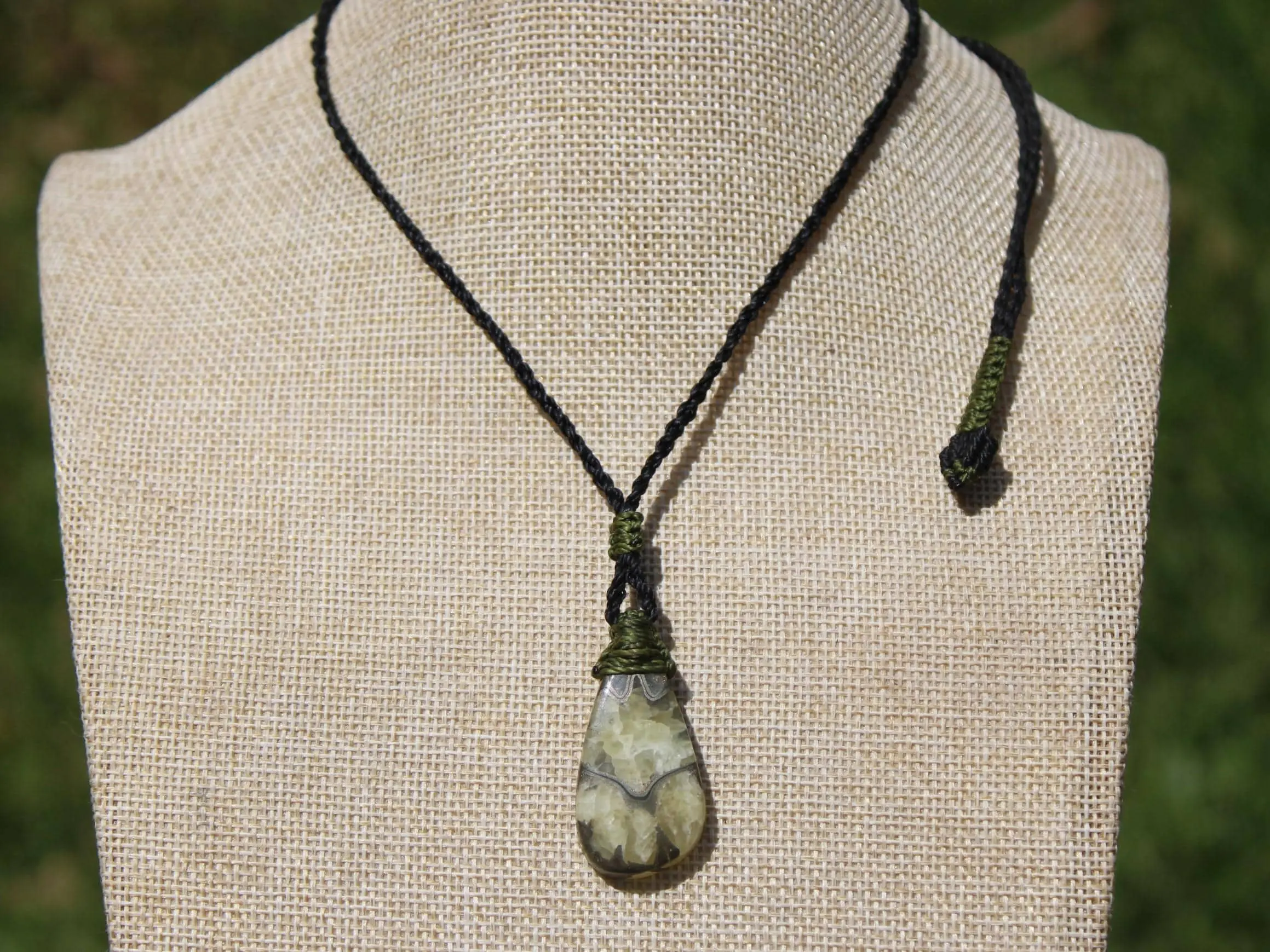 Pyrite Ammonite Calcite Pendant, Ammonite Fossil Necklace , Calcite jewelry, Australian made Macrame Cord Healing Crystal Jewelry - Image 4
