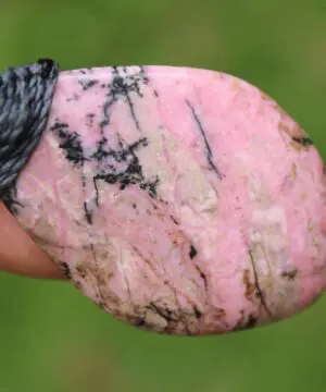 Alternative view of Australian rhodonite pendant, rhodonite necklace, tribal pendant, Australian made thin Macrame cord, Heart Chakra stone Jewelry,Taurus