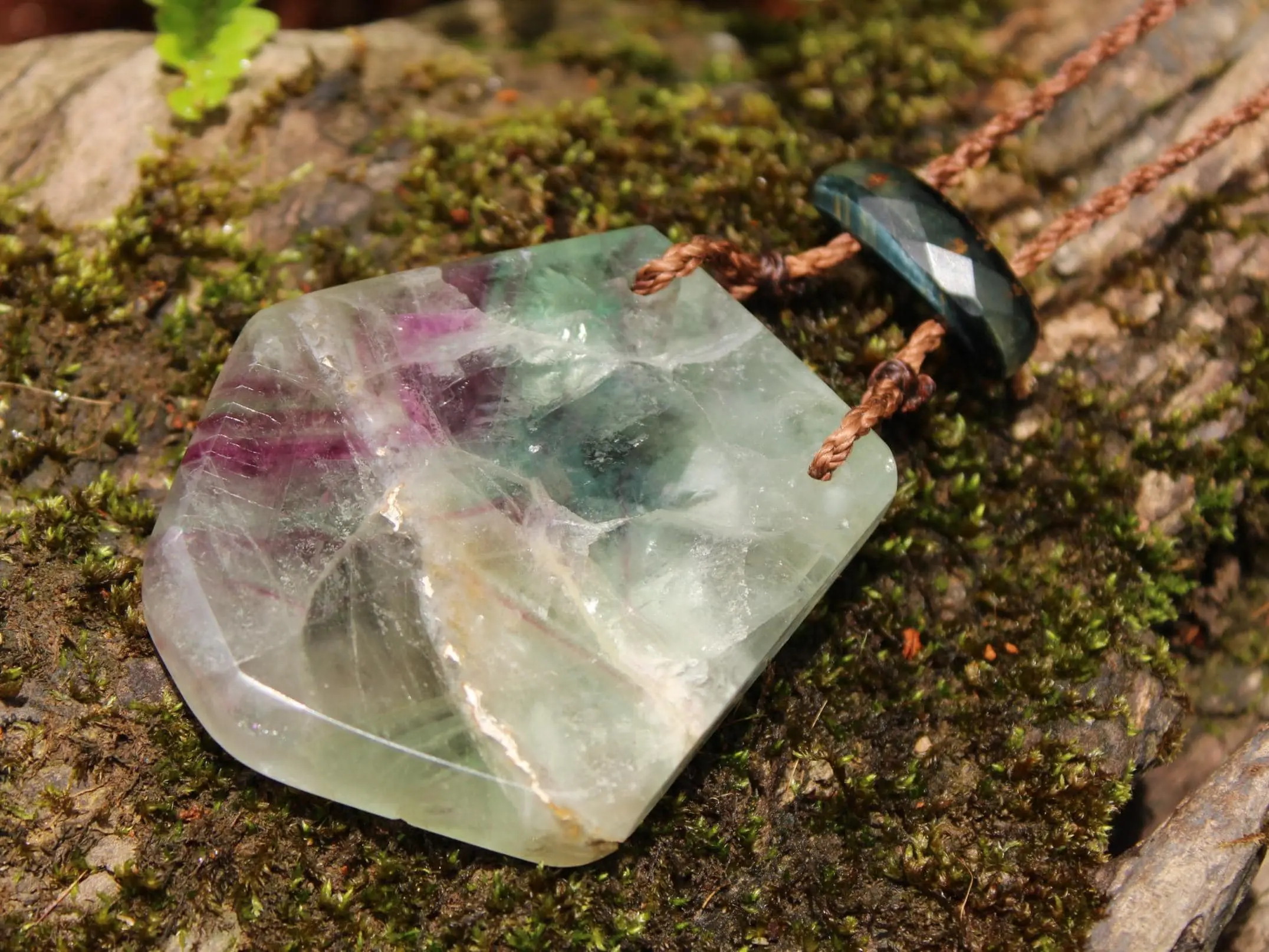 Australian fluoride , Australian red Tigereye tribal necklace talisman, Australian handmade handwoven tropical Cord, Summer healing jewelry