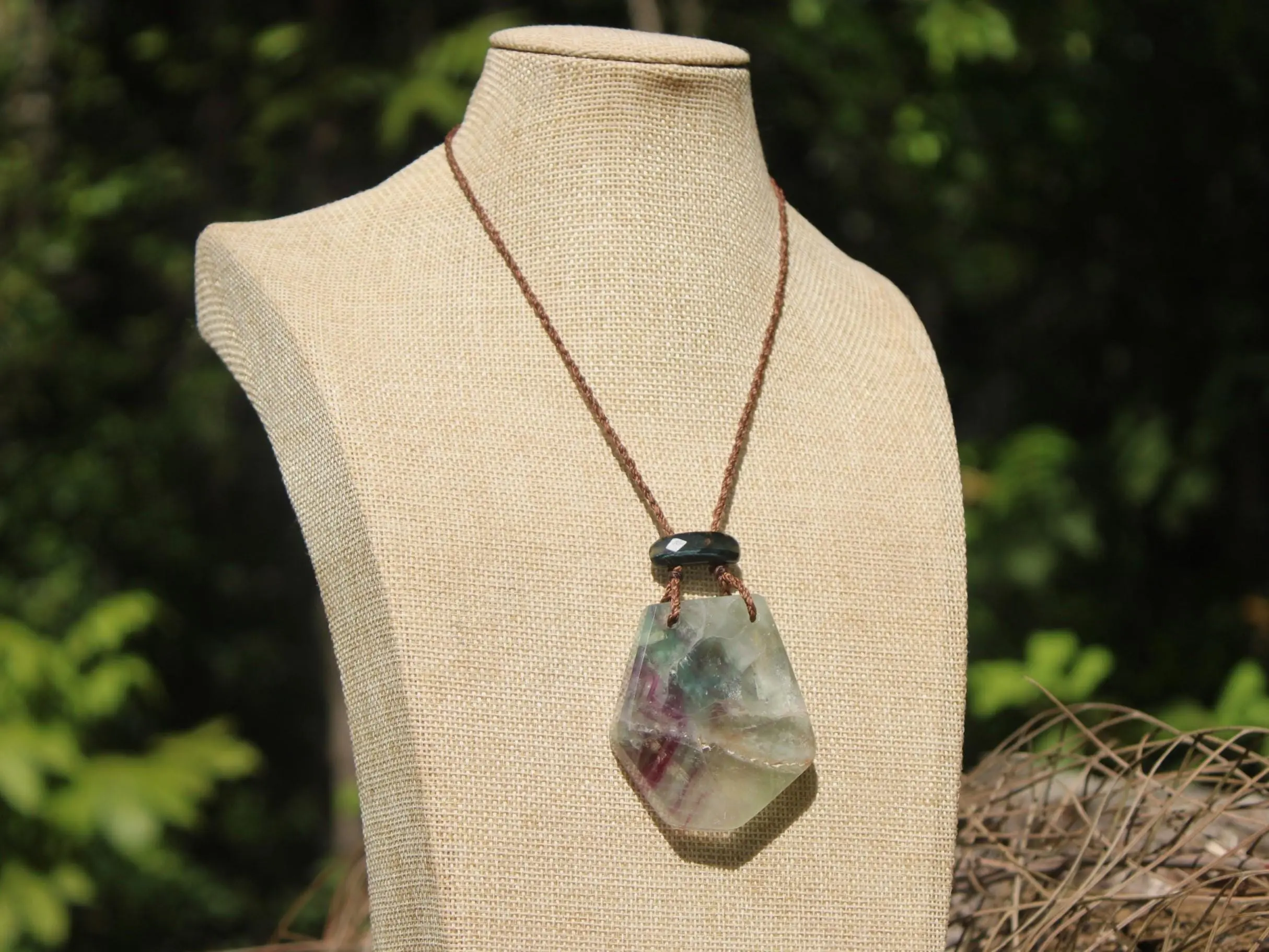 Australian fluoride , Australian red Tigereye tribal necklace talisman, Australian handmade handwoven tropical Cord, Summer healing jewelry