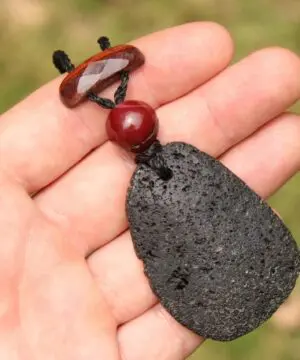 Australian Mookaite Necklace, Lava Rock Tiger Eye Talisman, Tribal Crystal Pendant, Australian Handmade Handwoven Tropical Cord Jewelry