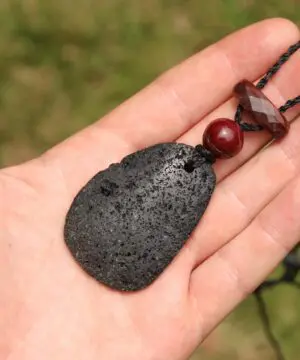 Australian Mookaite Necklace, Lava Rock Tiger Eye Talisman, Tribal Crystal Pendant, Australian Handmade Handwoven Tropical Cord Jewelry