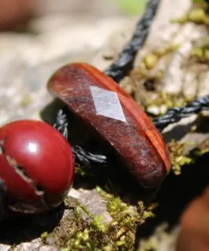 Australian Mookaite Necklace, Lava Rock Tiger Eye Talisman, Tribal Crystal Pendant, Australian Handmade Handwoven Tropical Cord Jewelry