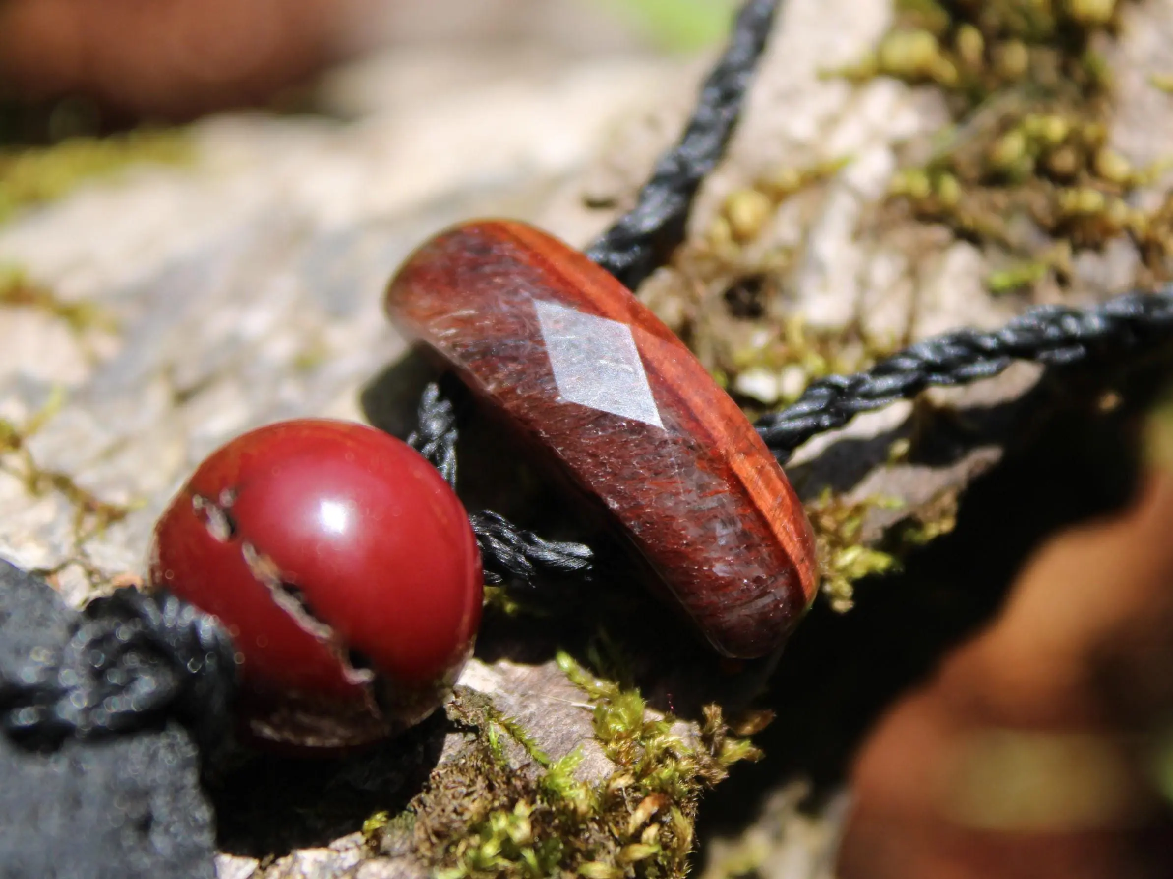 Australian Mookaite Necklace, Lava Rock Tiger Eye Talisman, Tribal Crystal Pendant, Australian Handmade Handwoven Tropical Cord Jewelry