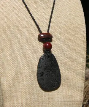 Australian Mookaite Necklace, Lava Rock Tiger Eye Talisman, Tribal Crystal Pendant, Australian Handmade Handwoven Tropical Cord Jewelry