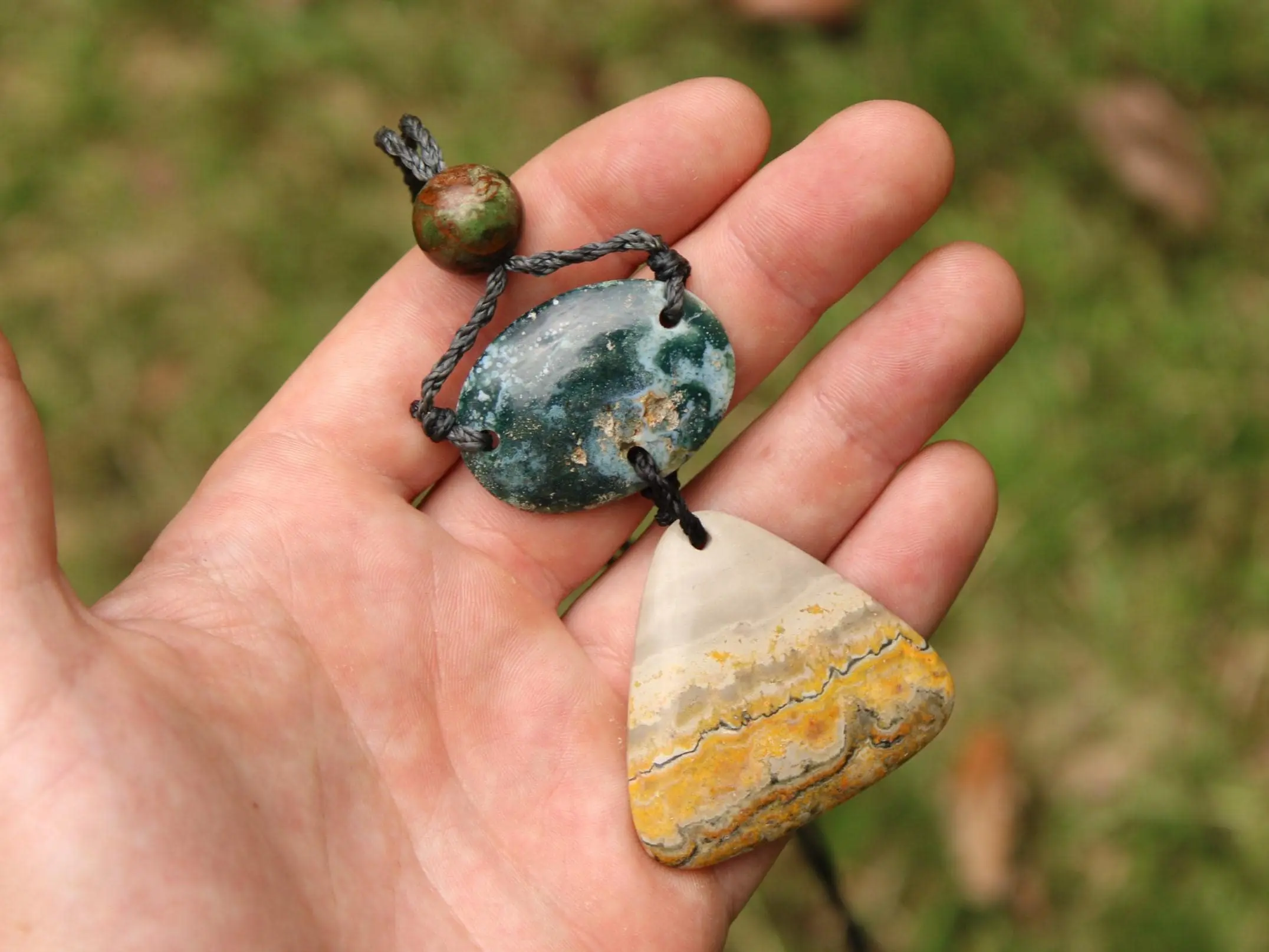 Australian Rainforest Jasper Necklace, Ocean Jasper Eclipse Stone Talisman, Crystal Pendant , Australian Handmade, Handwoven Tropical Cord