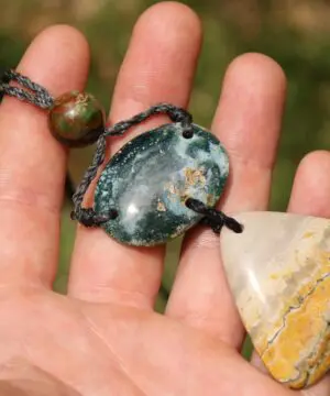 Australian Rainforest Jasper Necklace, Ocean Jasper Eclipse Stone Talisman, Crystal Pendant , Australian Handmade, Handwoven Tropical Cord