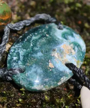 Australian Rainforest Jasper Necklace, Ocean Jasper Eclipse Stone Talisman, Crystal Pendant , Australian Handmade, Handwoven Tropical Cord