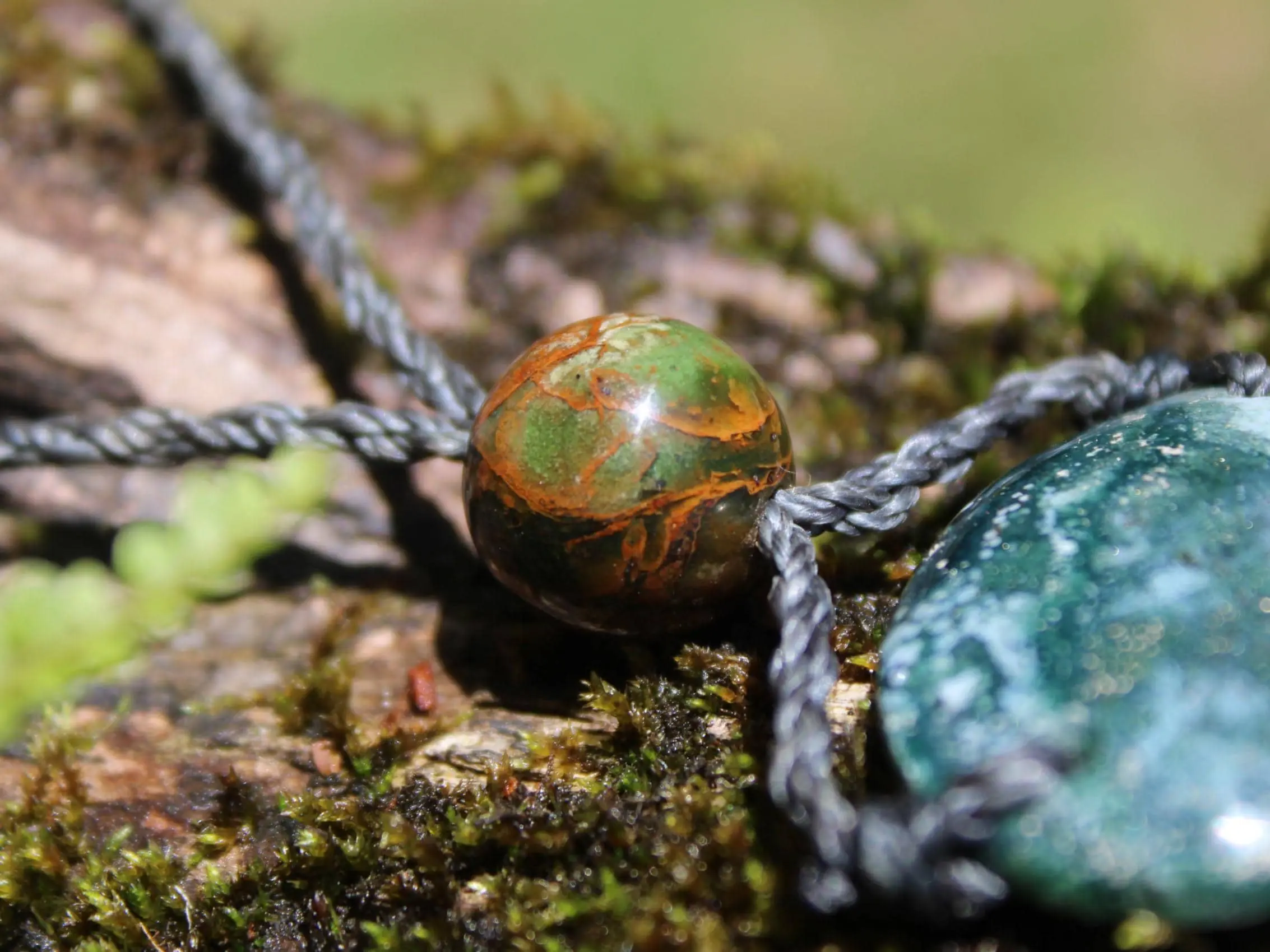 Australian Rainforest Jasper Necklace, Ocean Jasper Eclipse Stone Talisman, Crystal Pendant , Australian Handmade, Handwoven Tropical Cord