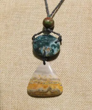 Australian Rainforest Jasper Necklace, Ocean Jasper Eclipse Stone Talisman, Crystal Pendant , Australian Handmade, Handwoven Tropical Cord