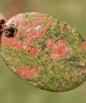 Rhyolite Unakite Necklace • Rainforest Jasper Talisman • Tribal Crystal Pendant • Australian Handmade • Handwoven Tropical Cord