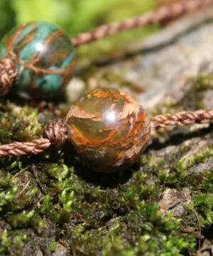 Rhyolite Unakite Necklace • Rainforest Jasper Talisman • Tribal Crystal Pendant • Australian Handmade • Handwoven Tropical Cord