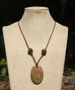 Rhyolite Unakite Necklace • Rainforest Jasper Talisman • Tribal Crystal Pendant • Australian Handmade • Handwoven Tropical Cord