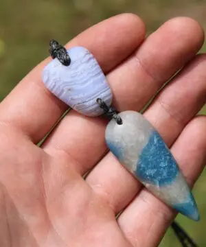 Dumortierite in Quartz Necklace • Blue Lace Agate Talisman • Tribal Crystal Pendant • Australian Handmade • Handwoven Tropical Cord