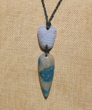 Dumortierite in Quartz Necklace • Blue Lace Agate Talisman • Tribal Crystal Pendant • Australian Handmade • Handwoven Tropical Cord