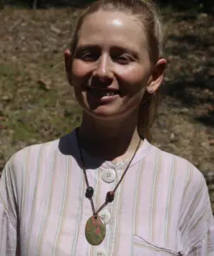 Rhyolite Unakite Necklace • Rainforest Jasper Talisman • Tribal Crystal Pendant • Australian Handmade • Handwoven Tropical Cord