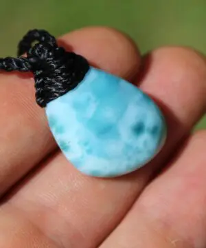 Alternative view of LARIMAR Pendant, Elven Talisman, Macrame Necklace, Burning man Jewelry,mermaid dolphin stone,Blue Stone Pendant,
