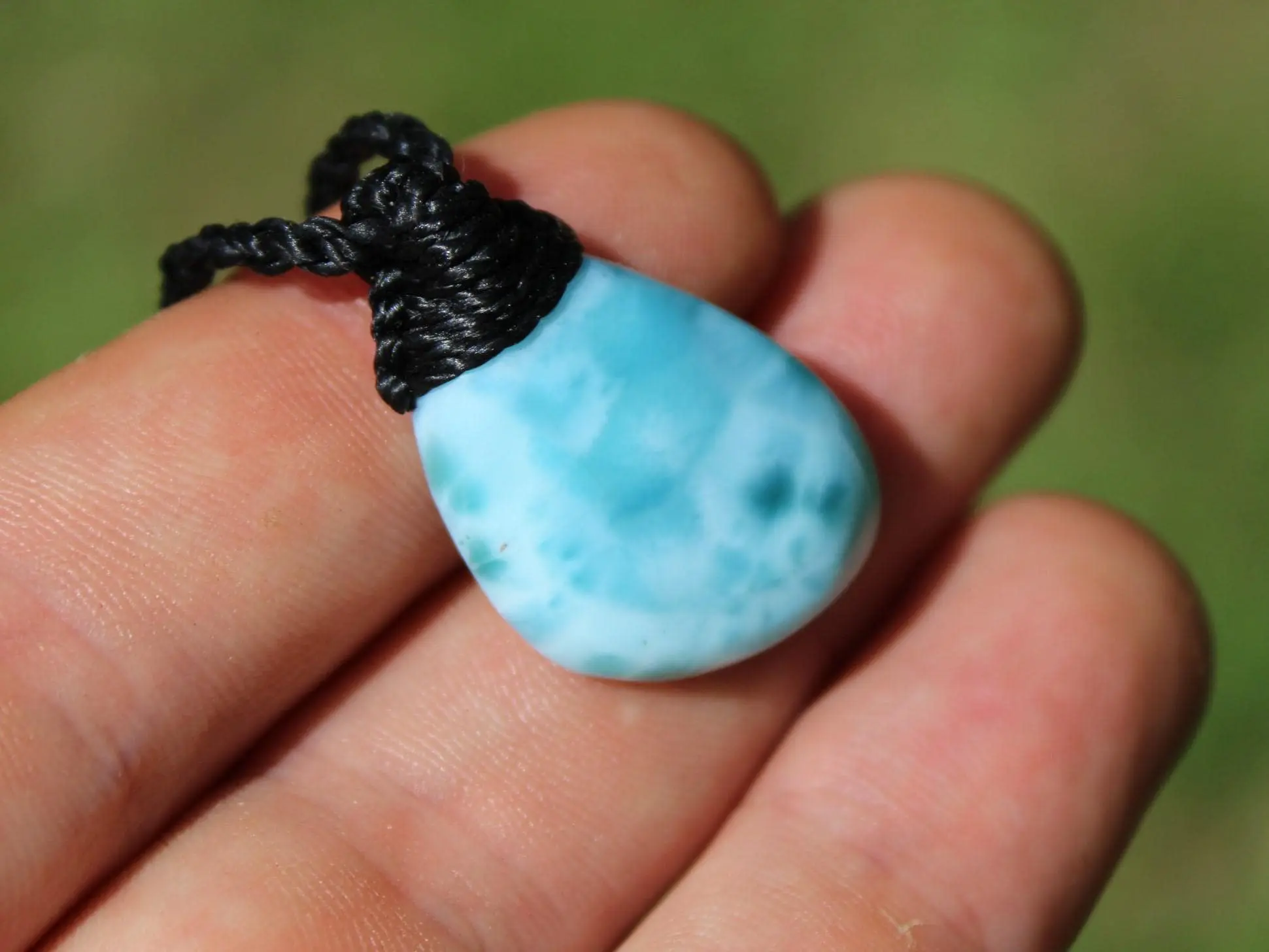LARIMAR Pendant, Elven Talisman, Macrame Necklace, Burning man Jewelry,mermaid dolphin stone,Blue Stone Pendant, - Image 2