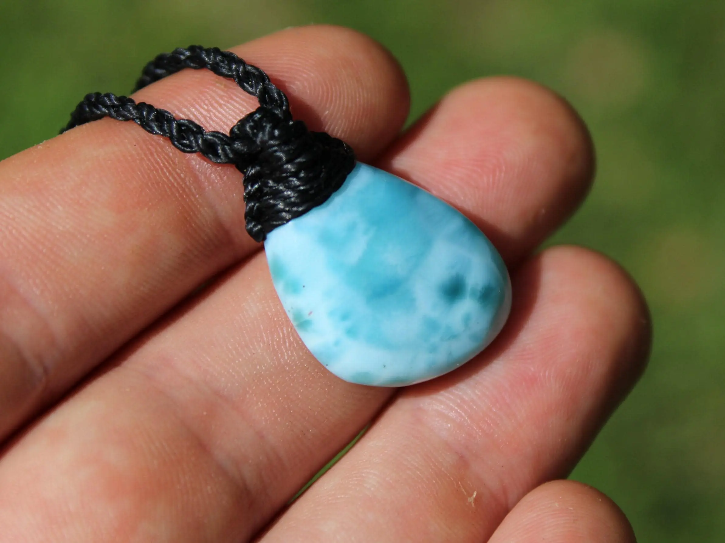 LARIMAR Pendant, Elven Talisman, Macrame Necklace, Burning man Jewelry,mermaid dolphin stone,Blue Stone Pendant, - Image 14