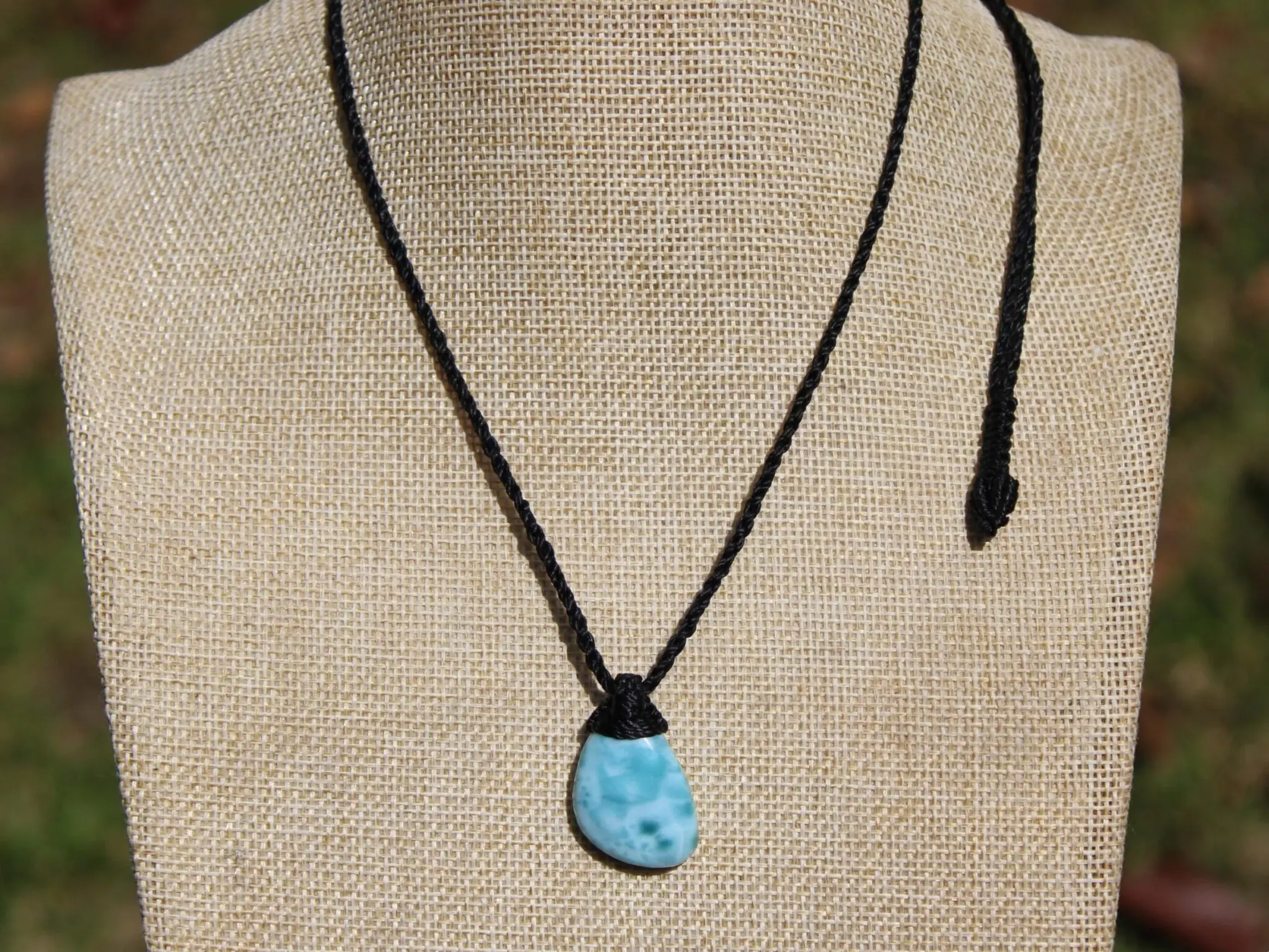 LARIMAR Pendant, Elven Talisman, Macrame Necklace, Burning man Jewelry,mermaid dolphin stone,Blue Stone Pendant, - Image 7