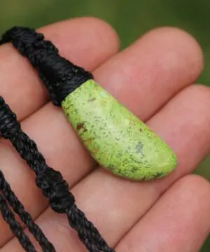 Alternative view of Australian Gaspeite Pendant Necklace, Elven Fairy Pendant, Handmade Green Crystal Talisman, Australian Gemstone macrame cord,surfer necklace
