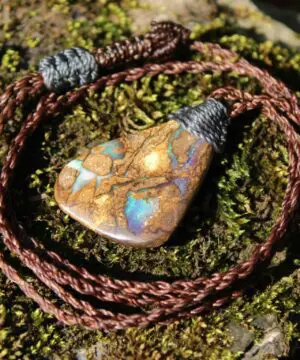 Alternative view of Australian Boulder OPAL Pendant Necklace, Solid Boulder Opal jewelry, Australian Made Tropical Macrame Wax Cord Healing Jewelry