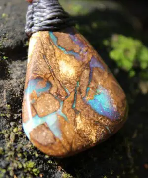 Australian Boulder OPAL Pendant Necklace, Solid Boulder Opal jewelry, Australian Made Tropical Macrame Wax Cord Healing Jewelry